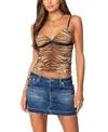 Edikted Tiger Stripe Print Mesh Tank Top In Beige