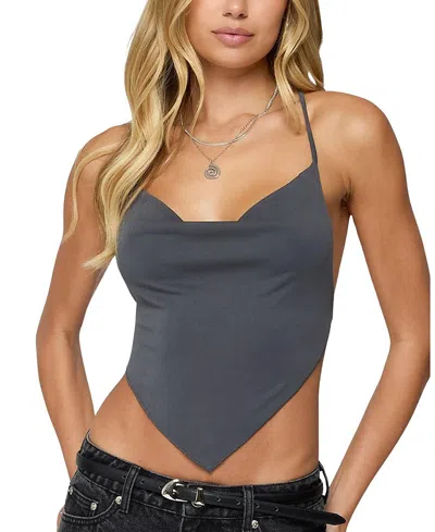 Edikted Tilla Backless Cowl Neck Top In Blue