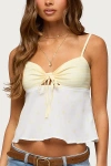 Edikted Tilly Mixed Print Top In Yellow/and/white, Women's At Urban Outfitters In Multi