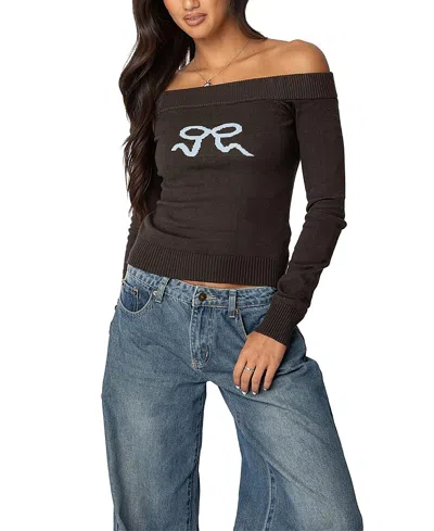 EDIKTED TJ OFF SHOULDER KNIT BOW TOP