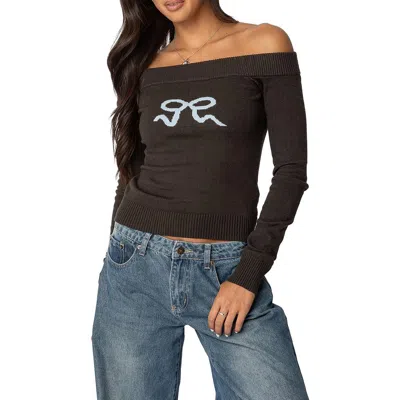 Edikted Tj Off The Shoulder Top In Dark-gray