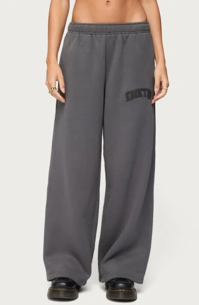 Edikted To You Fuzzy Logo Sweatpants In Gray