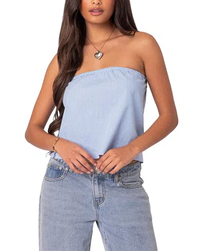 Edikted Toby Striped Tube Top In Blue And White