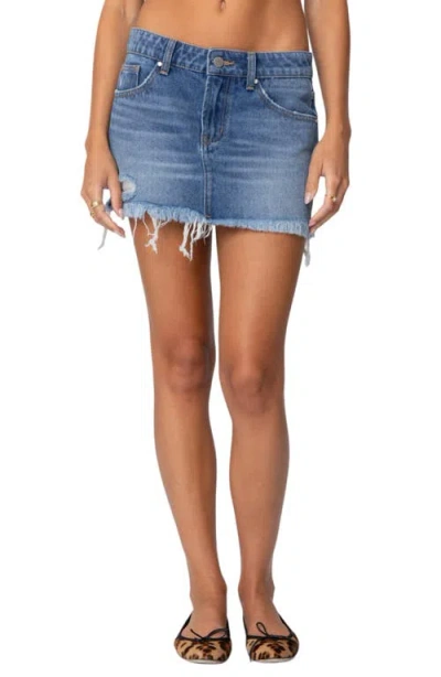 Edikted Tomi Distressed Nonstretch Denim Miniskirt In Blue-washed