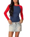 Edikted Tommi Stretch Cotton Baseball T-shirt In Navy-and-red