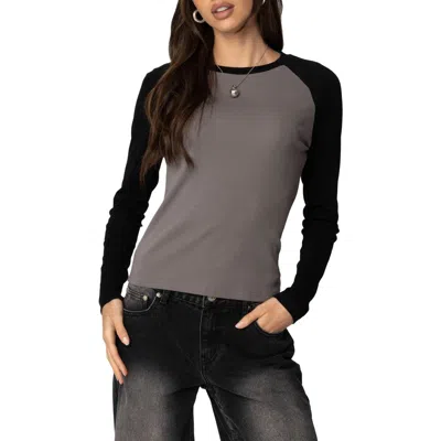 Edikted Tommi Raglan Long Sleeve T-shirt In Gray-and-black