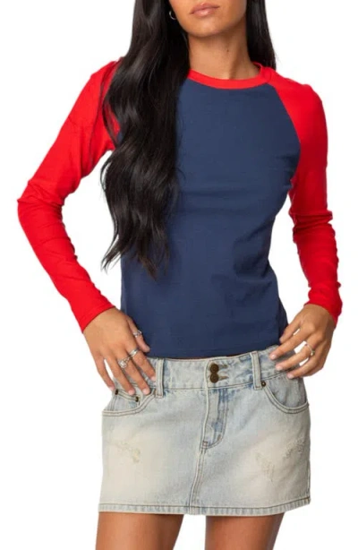 Edikted Tommi Stretch Cotton Baseball T-shirt In Navy-and-red