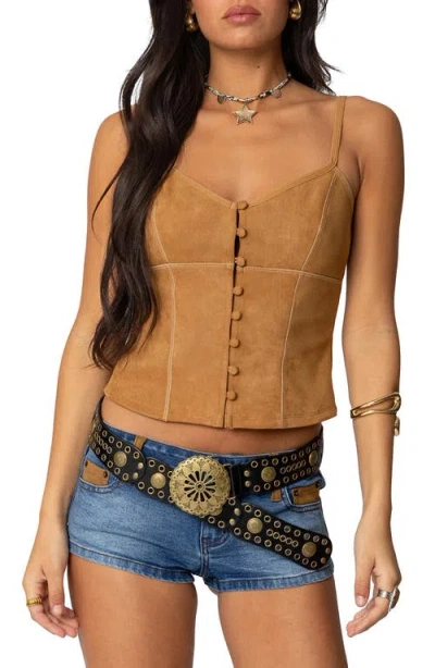 Edikted Tori Faux Suede Corset Top In Tan