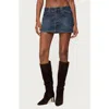 Edikted Tory Western Low Rise Denim Miniskirt In Blue