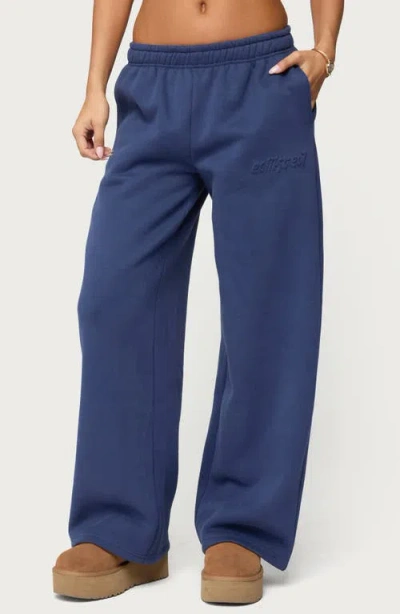 Edikted Totally  Fleece Logo Sweatpants In Blue