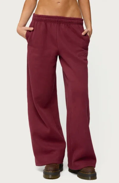 Edikted Totally Logo Wide Leg Sweatpants In Burgundy