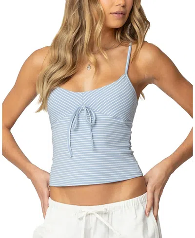 Edikted Tova Striped Scoop Tank Top In Light-blue