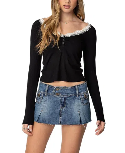 Edikted Tracey Lace Trim Top In Black