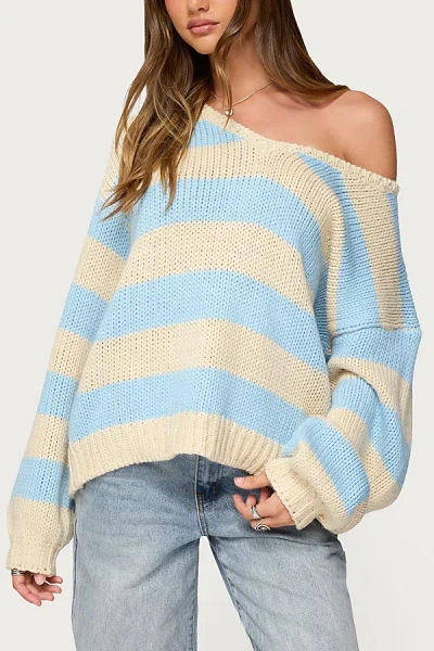 Edikted Tracie Striped Oversized Sweater In Light/blue, Women's At Urban Outfitters