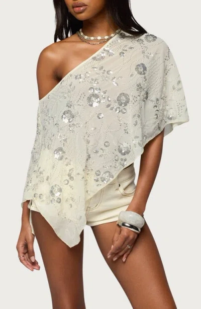 Edikted Triana Sequin Beaded Poncho In White