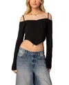 Edikted Cold Shoulder Crop Sweater In Black