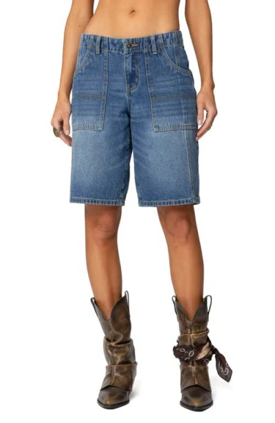 Edikted Tris Low Rise Denim Bermuda Shorts In Blue