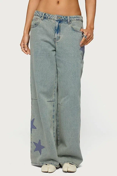Edikted Trish Stars Low Rise Jean In Blue/washed, Women's At Urban Outfitters
