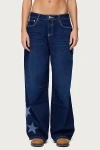 Edikted Trish Stars Low Rise Jeans In Indigo/blue/raw, Women's At Urban Outfitters In Multi