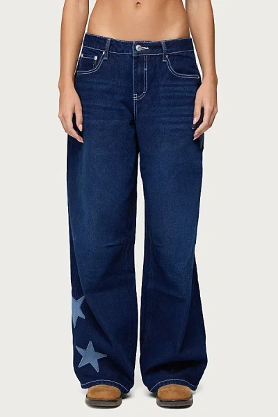 Edikted Trish Stars Low Rise Jeans In Indigo/blue/raw, Women's At Urban Outfitters In Multi