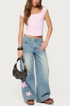 Edikted Trish Stars Low Rise Jeans In Light/blue, Women's At Urban Outfitters In Blue