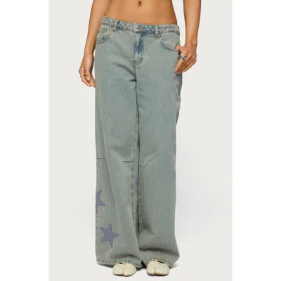 Edikted Trish Stars Low Rise Wide Leg Jeans In Blue