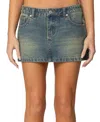 Edikted Tristan Washed Denim Mini Skirt In Blue-vintage-washed