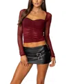 Edikted Tristina Ruched Mesh Bra Top In Burgundy
