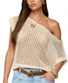 Edikted Trix Off Shoulder Open Knit Top In Neutral