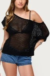Edikted Trix One-shoulder Open Stitch Sweater In Black