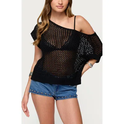 EDIKTED EDIKTED TRIX ONE-SHOULDER OPEN STITCH SWEATER