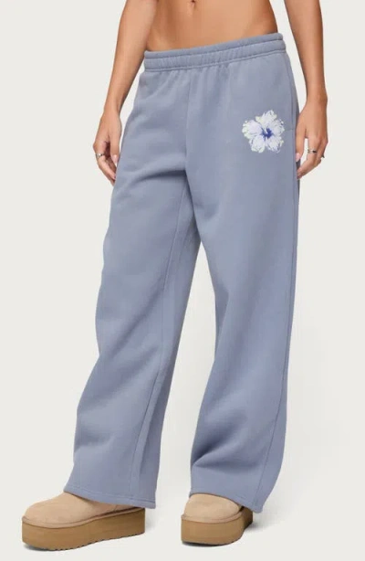 Edikted Tropical Bloom Wide Leg Sweatpants In Blue