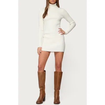Edikted Turtleneck Long Sleeve Rib Sweater Minidress In White