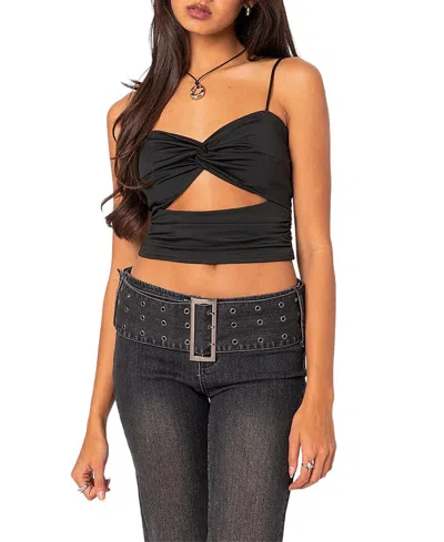 Edikted Twist Front Cutout Crop Top In Black