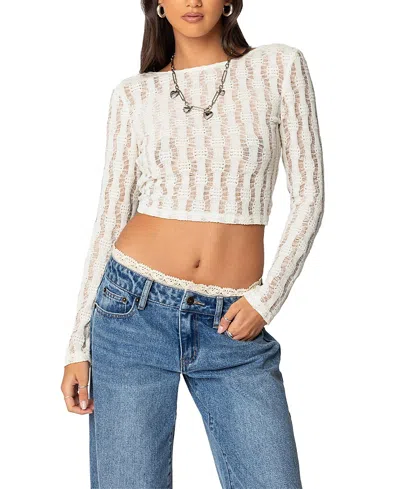 Edikted Twisted Back Knit Crop Top In Beige