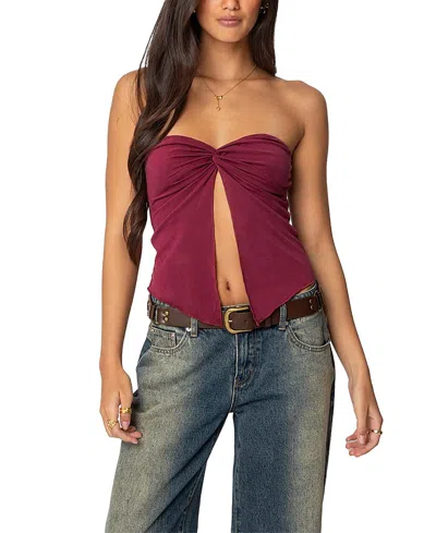 Edikted Twisted Split Front Tube Top In Burgundy