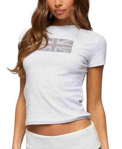 Edikted Uk Rhinestone Crop T-shirt In White