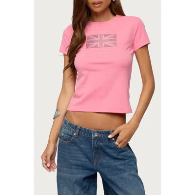 Edikted Uk Rhinestone T-shirt In Pink