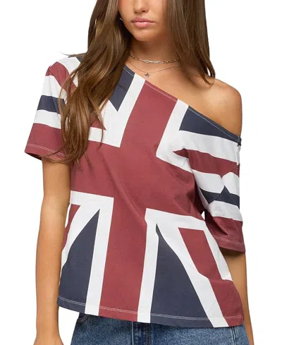 Edikted Union Jack Off-the-shoulder T-shirt In Multi