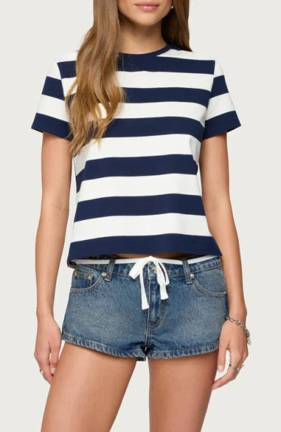 Edikted Valetta Stripe Stretch Cotton T-shirt In Blue