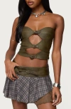 Edikted Varley Buckle Cutout Strapless Faux Leather Top In Green