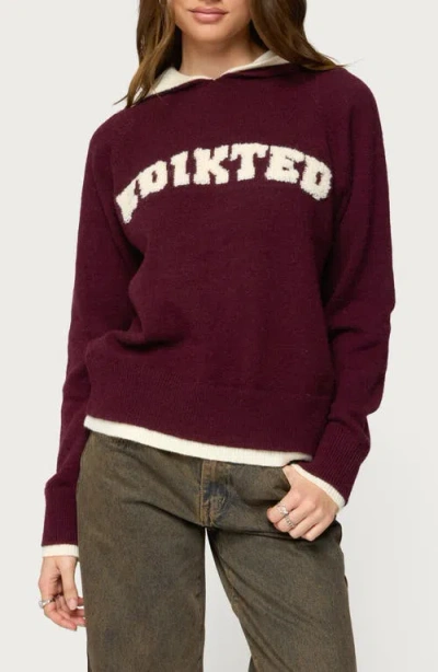 Edikted Varsity Logo Hoodie In Brown