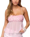Edikted Vella Sequin Sheer Lace-up Camisole In Pink