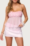 Edikted Vella Sequin Sheer Lace-up Camisole In Pink