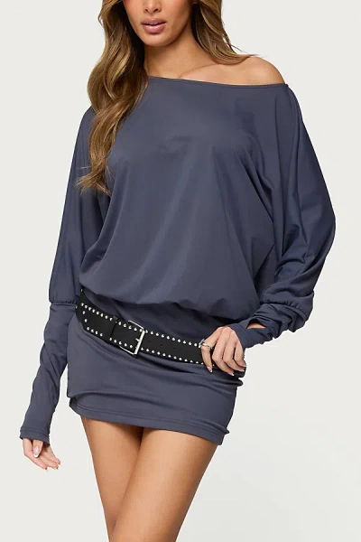 Edikted Venice Long Sleeve One-shoulder Open Back Minidress In Blue