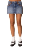 Edikted Vera Suede Trim Denim Miniskirt In Blue