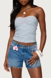 Edikted Veranda Stripe Textured Knit Tube Top In Blue
