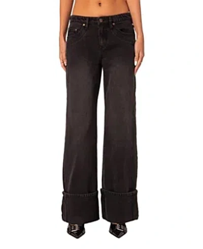 Edikted Vesper Cuffed Low Rise Jeans In Black