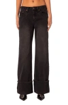 Shop Edikted Vesper Cuffed Wide Leg Jeans In Black