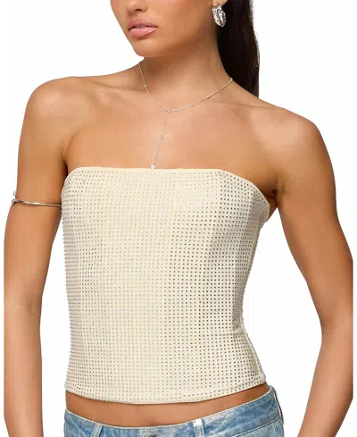 Edikted Vezza Strapless Rhinestone Corset In White